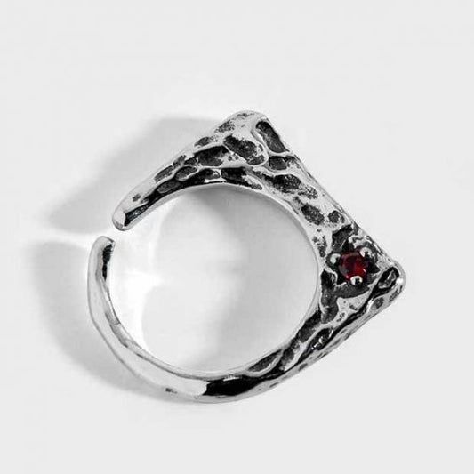 Vintage Irregular Red CZ Sterling Silver Adjustable Ring