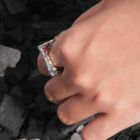 Vintage Irregular Red Crystal Sterling Silver Adjustable Ring