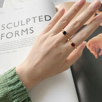 Simple Geometry Oval Crystal 925 Sterling Silver Adjustable Ring