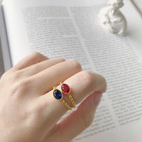 Simple Geometry Oval Crystal 925 Sterling Silver Adjustable Ring