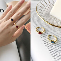 Simple Geometry Oval Crystal 925 Sterling Silver Adjustable Ring