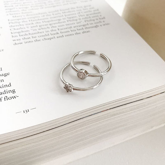 Round CZ Star Adjustable 925 Sterling Silver Ring
