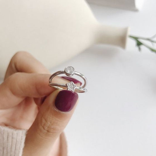 Round CZ Star Adjustable 925 Sterling Silver Ring