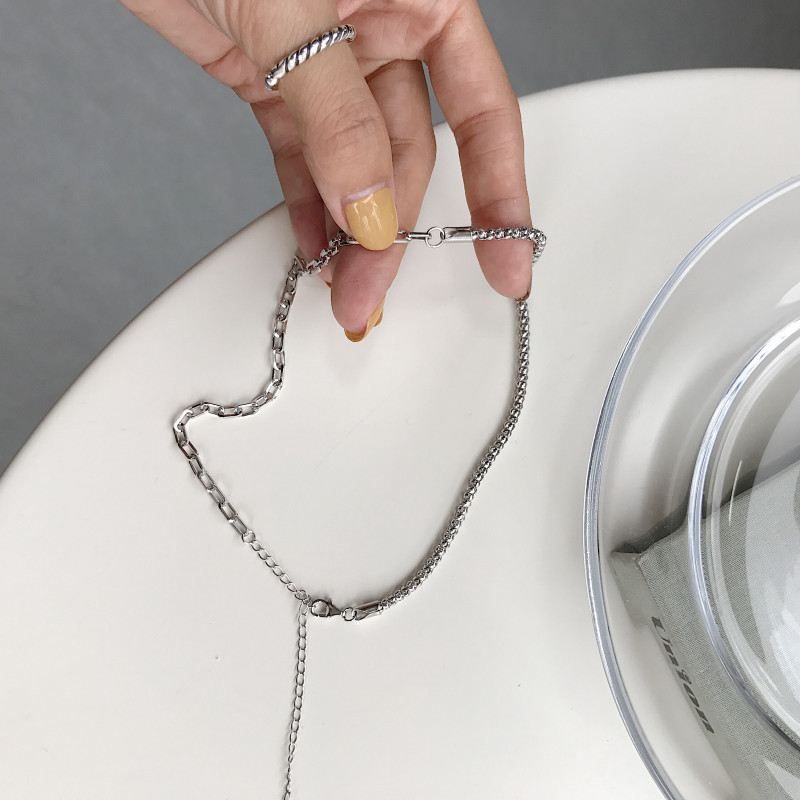 Asymmetry Hollow Chain 925 Sterling Silver Choker