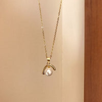 J-Shape Shell Pearl Necklace in 925 Sterling Silver