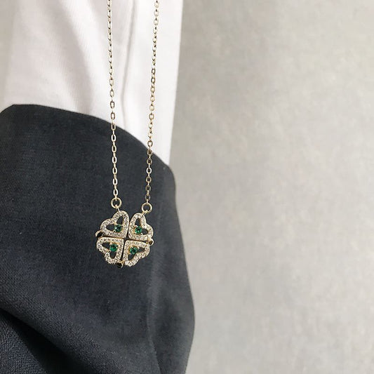 CZ Heart Four Leaf Clover Necklace
