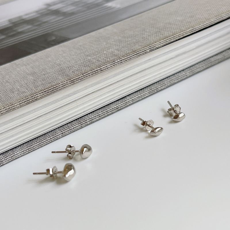 Irregular Stone Sterling Silver Stud Earrings