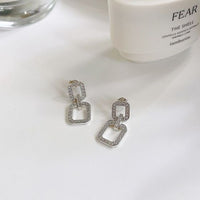 Hollow Geometry Crystal Square Sterling Silver Drop Earrings