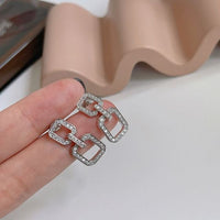 Hollow Geometry Crystal Square Sterling Silver Drop Earrings