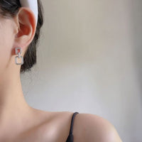 Hollow Geometry Crystal Square Sterling Silver Drop Earrings