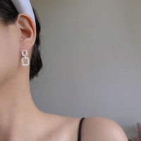 Hollow Geometry Crystal Square Sterling Silver Drop Earrings