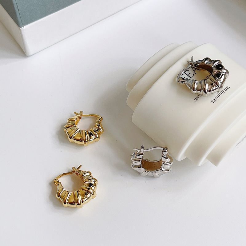 Irregular Croissant 925 Sterling Silver Hoop Earrings