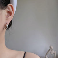 Irregular Croissant 925 Sterling Silver Hoop Earrings