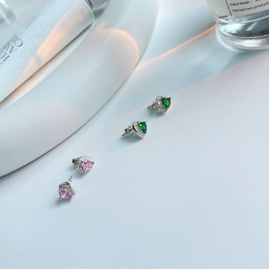 Mini CZ Heart 925 Sterling Silver Stud Earrings