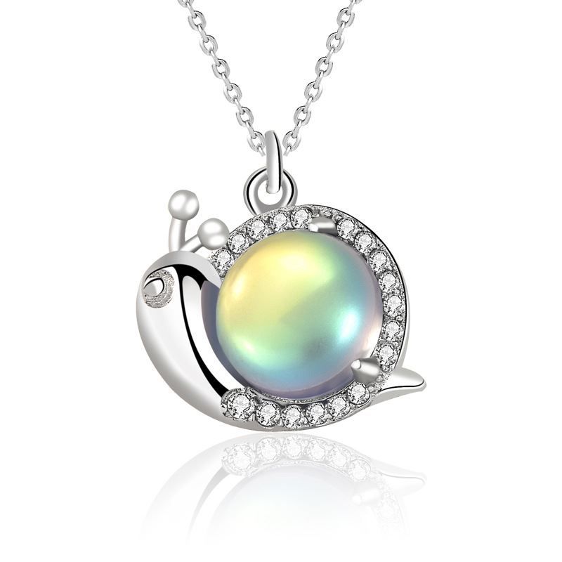 Natural Moonstone Snail Necklace in 925 Sterling Silver