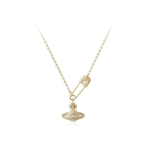 Saturn CZ Pin Necklace in 925 Sterling Silver