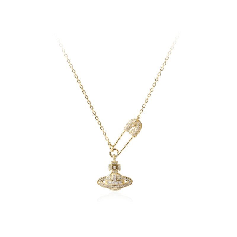 Saturn Crystal Pin Necklace in 925 Sterling Silver