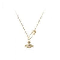 Saturn Crystal Pin Necklace in 925 Sterling Silver