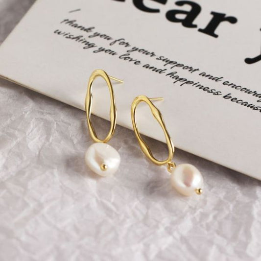 Baroque Natural Pearl 925 Sterling Silver Dangle Earrings