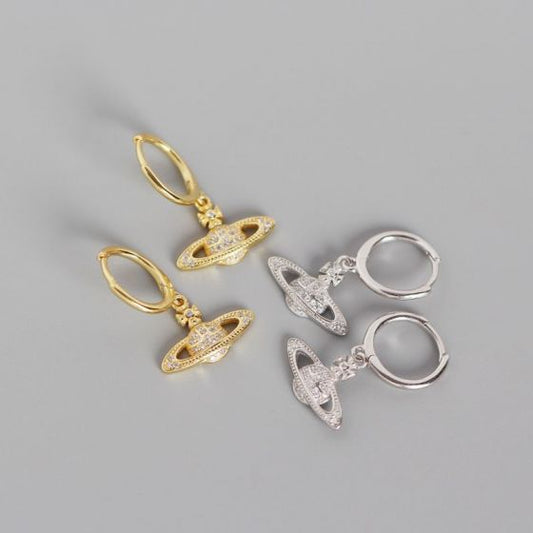 Holiday CZ Planet Sterling Silver Hoop Earrings
