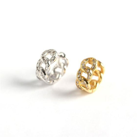 Hollow Chain CZ Leverback Earrings in 925 Sterling Silver