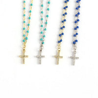 Holy Crystal Cross Beads Sterling Silver Necklace