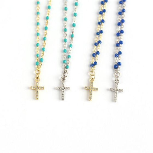 Holy CZ Cross Beads Sterling Silver Necklace