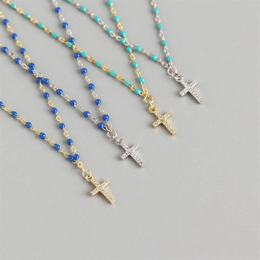 Holy CZ Cross Beads Sterling Silver Necklace