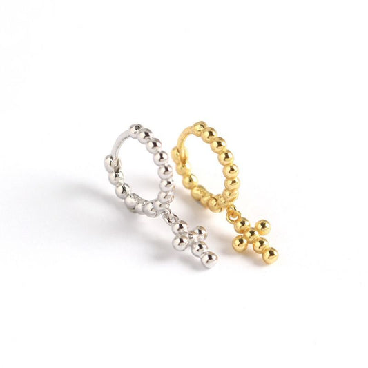 Holy Beads Cross Hoop Earrings in 925 Sterling Silver