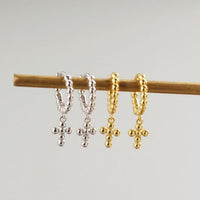 Holy Beads Cross Hoop Earrings in 925 Sterling Silver