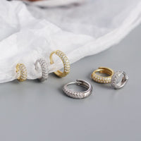 Office Crystal Lines 925 Sterling Silver Huggie Hoops