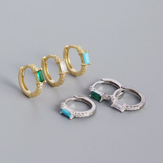 Rectangle CZ Geometry 925 Sterling Huggie Hoop Earrings