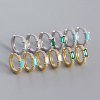 Rectangle Crystal Geometry 925 Sterling Huggie Hoop Earrings