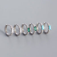 Rectangle Crystal Geometry 925 Sterling Huggie Hoop Earrings