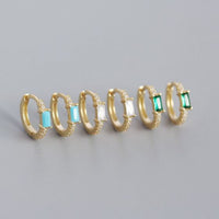 Rectangle Crystal Geometry 925 Sterling Huggie Hoop Earrings