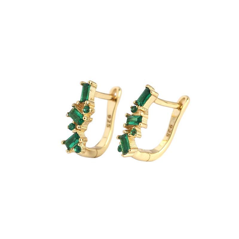 U-Shape Crystal 925 Sterling Silver Hoop Earrings
