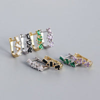 U-Shape Crystal 925 Sterling Silver Hoop Earrings