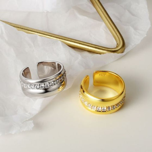 ClassicCZ Wide Adjustable 925 Sterling Silver Ring