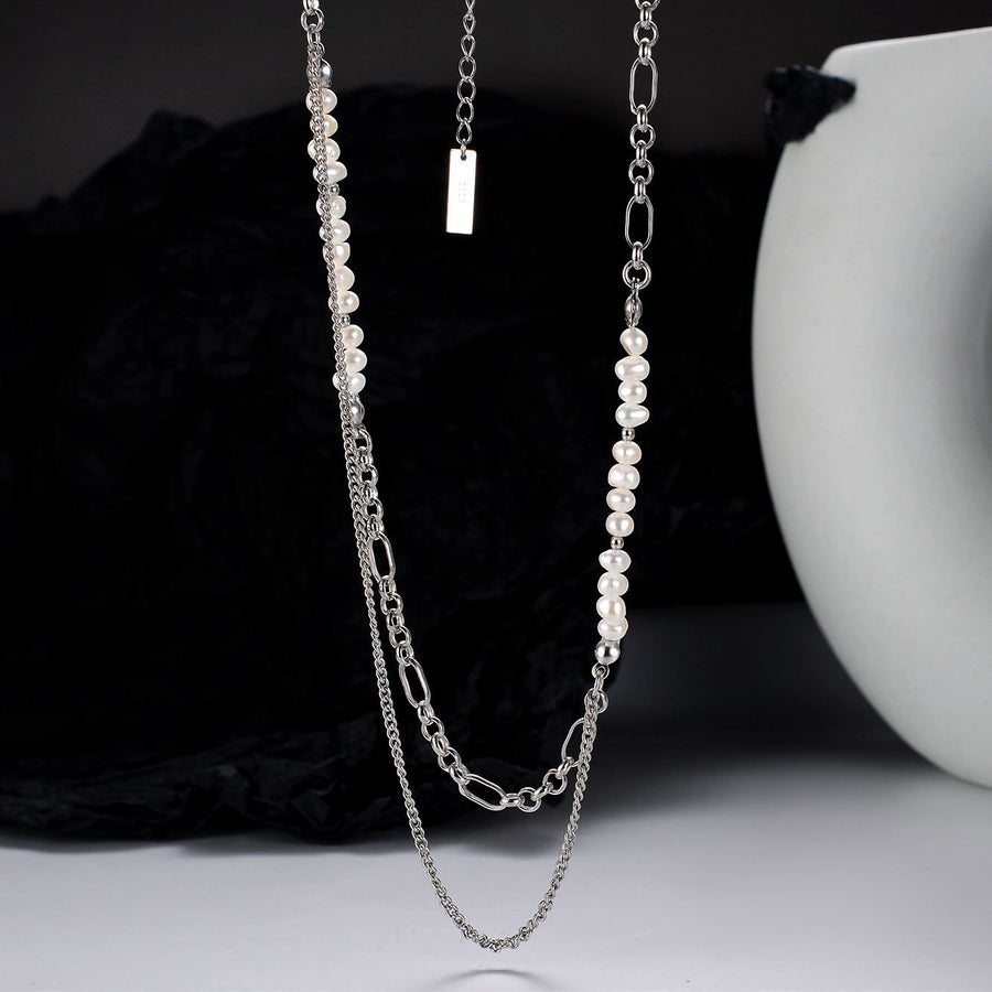 Double Layer Natural Pearl Necklace in 925 Sterling Silver