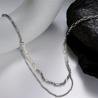 Double Layer Natural Pearl Necklace in 925 Sterling Silver