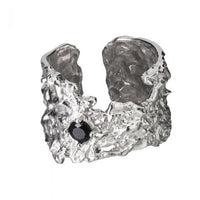 Vintage Irregular Black Crystal 925 Sterling Silver Adjustable Ring