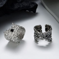 Vintage Irregular Black Crystal 925 Sterling Silver Adjustable Ring