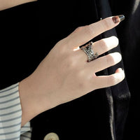Vintage Irregular Black Crystal 925 Sterling Silver Adjustable Ring