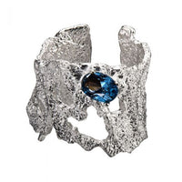 Blue Crystal Hollow Wide Sterling Silver Adjustable Ring
