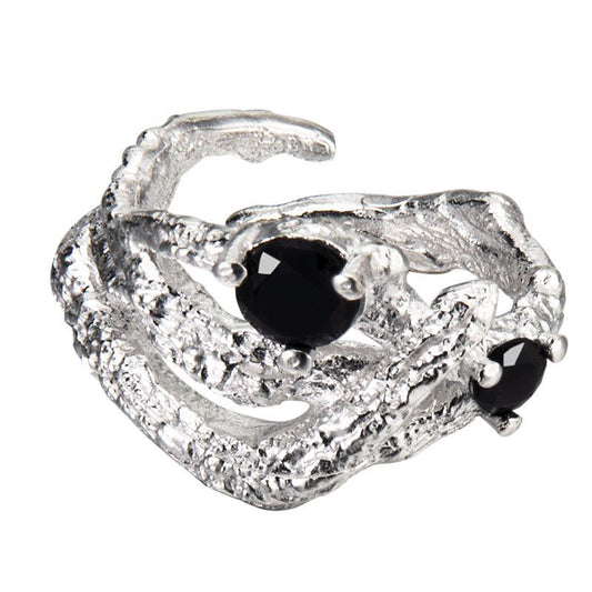 Black CZ Tree Branch Cross Ring in 925 Sterling Silver