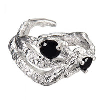 Black Crystal Tree Branch Cross Ring in 925 Sterling Silver