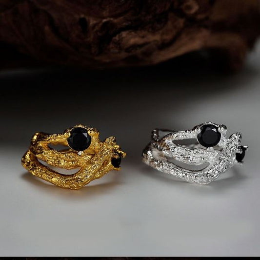 Black CZ Tree Branch Cross Ring in 925 Sterling Silver