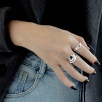 Black Crystal Tree Branch Cross Ring in 925 Sterling Silver