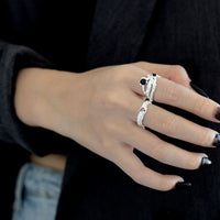 Black Crystal Tree Branch Cross Ring in 925 Sterling Silver