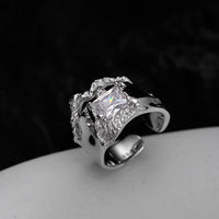 Irregular Crystal 925 Sterling Silver Adjustable Ring